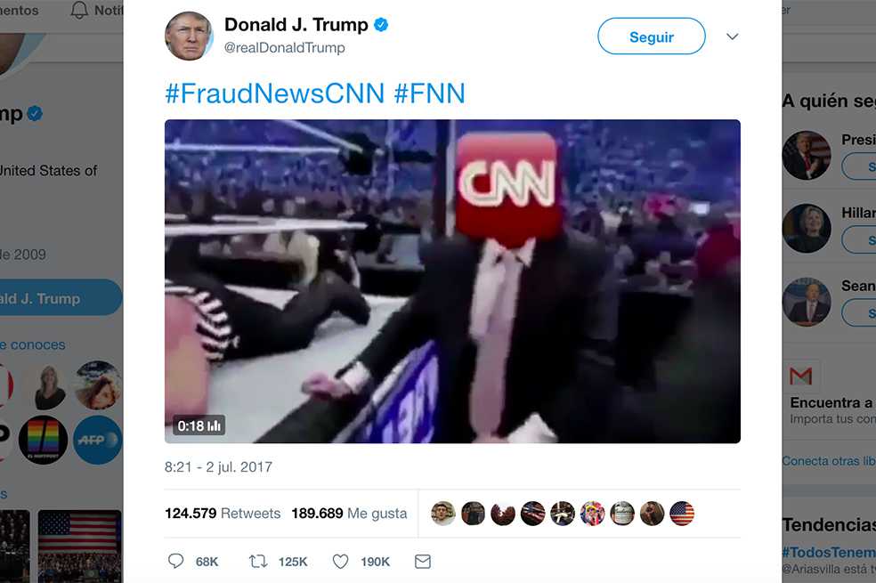 Trump tuitea video en el que golpea a hombre con logo de CNN